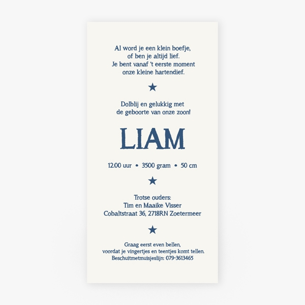 Geboortekaartje Big star (Liam)