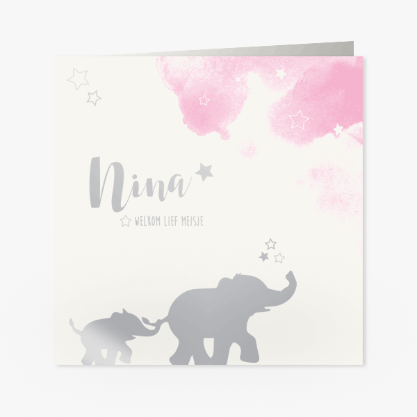 Meisjeskaart olifant zilverfolie