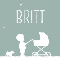 Geboorteproduct Posters - Poster 3 groen met jongen en kinderwagen